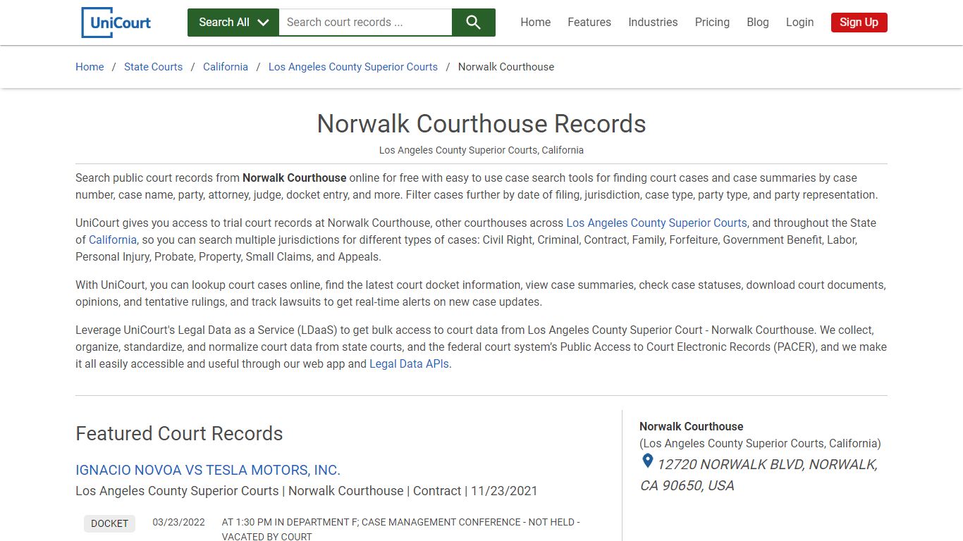 Norwalk Courthouse Records | Los Angeles | UniCourt