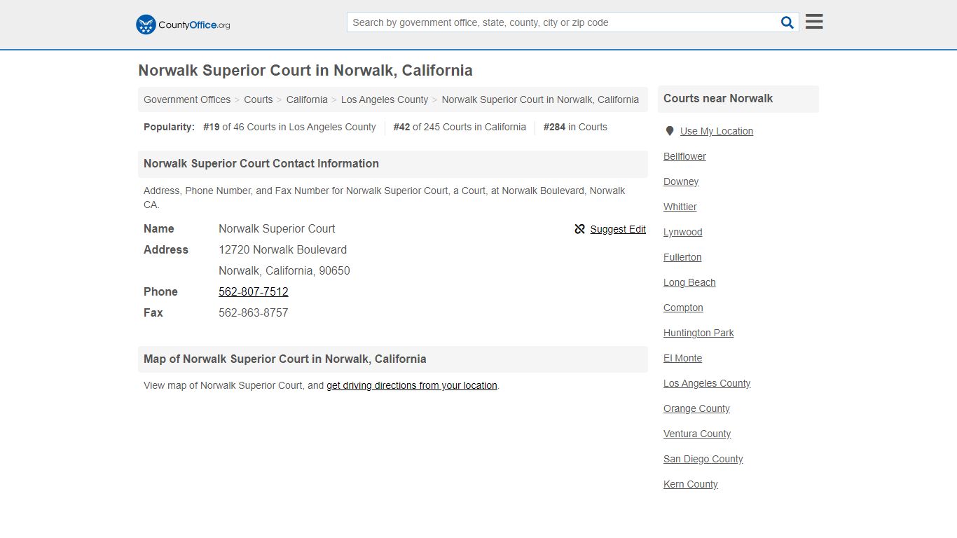 Norwalk Superior Court - Norwalk, CA (Address, Phone, and Fax)