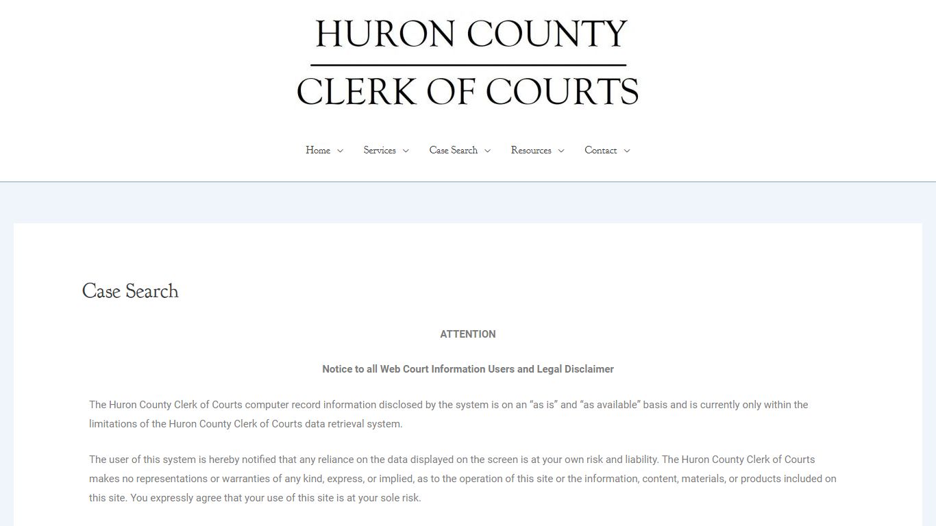 Case Search – Huron County Clerk of Courts
